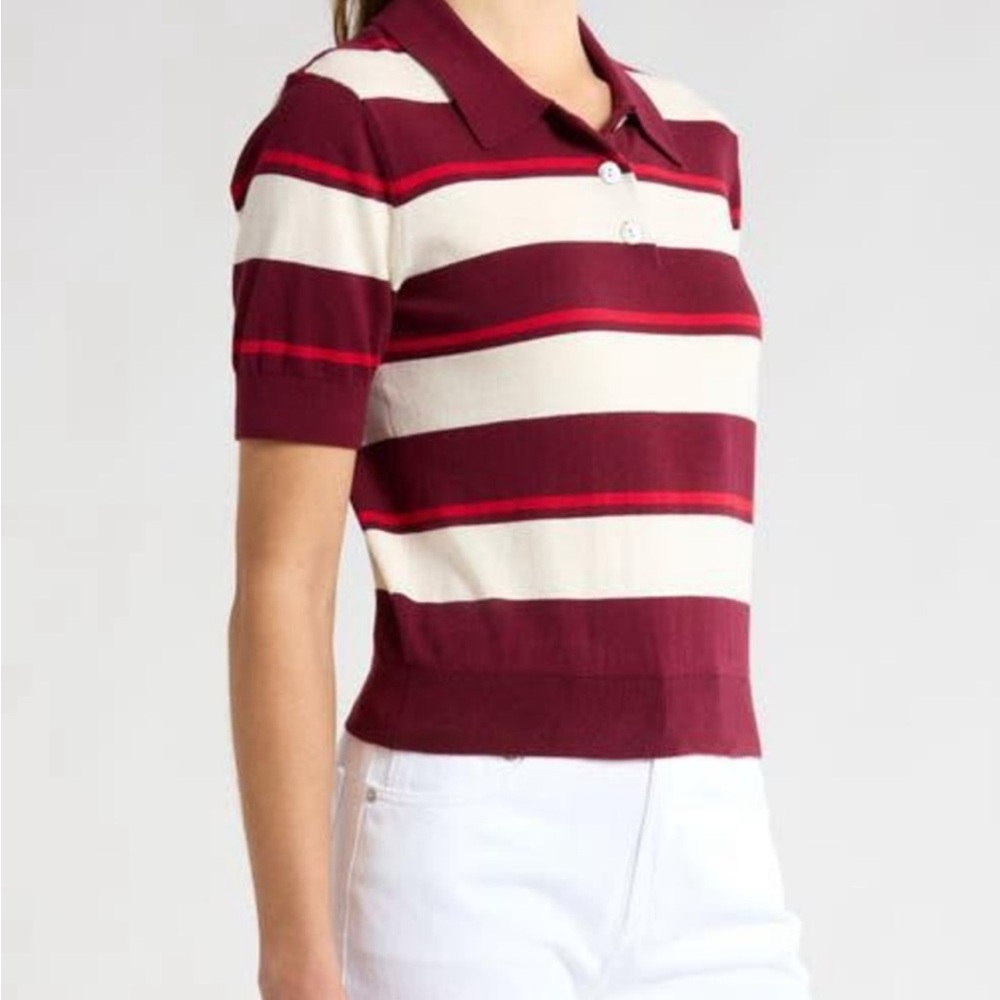 Pistola Burgundy, Cream and Red Striped Polo Crop Top